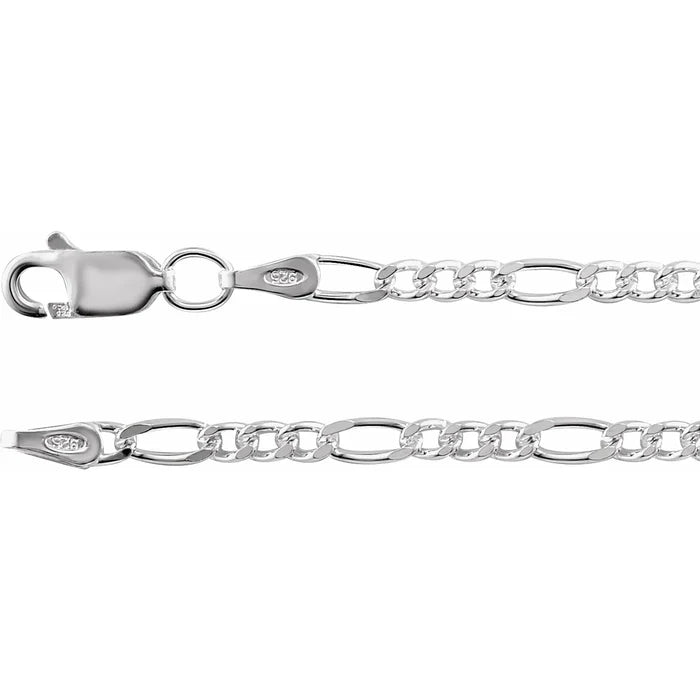 Figaro Chain 2.5mm 20" Sterling Silver w/ Lobster Clasp