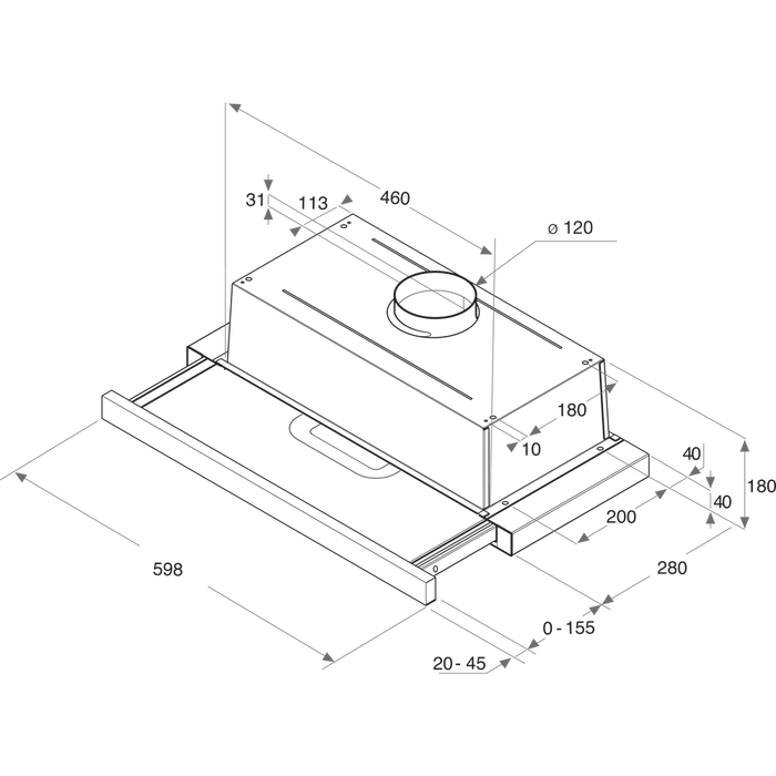 Hotpoint HSFX 60cm Telescopic Chimney Hood