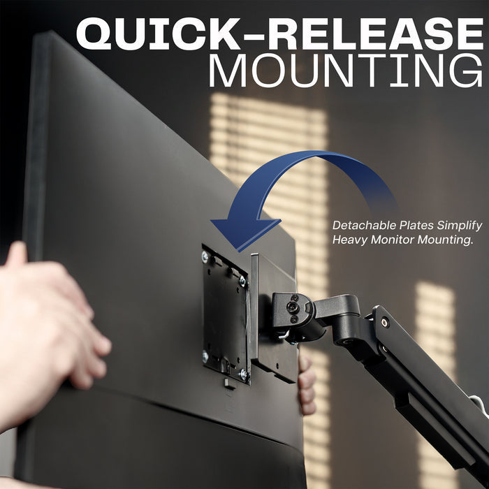 Quad Ultrawide Heavy Duty Pneumatic Arm Wall Monitor Mount quick release VESA