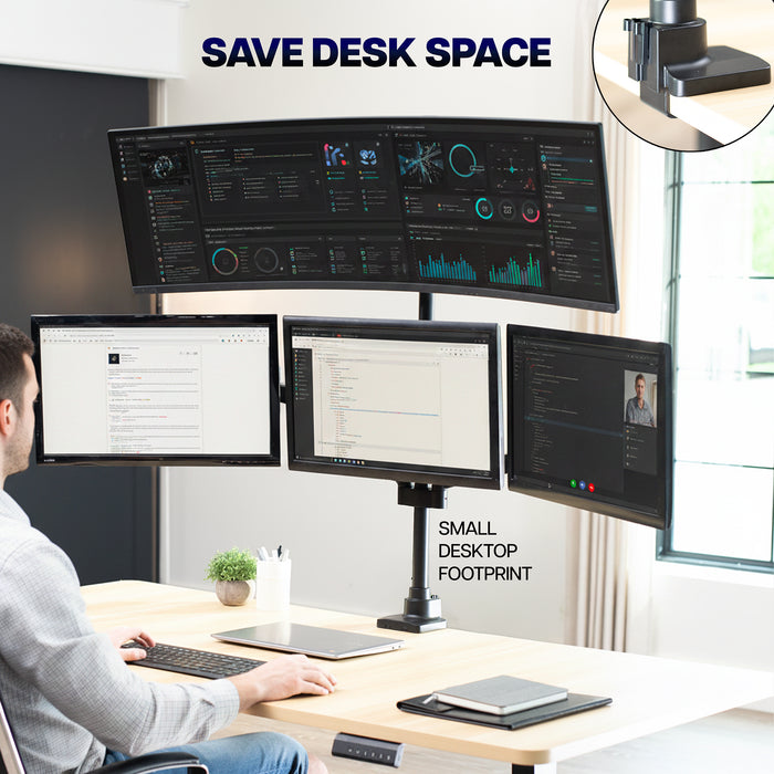 Quad Monitor Desk Stand (2 Mechanical Arms + 2 Fixed) - 17” to 49" Screens