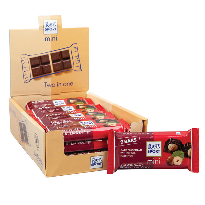 Ritter Sport Mini Dark Chocolate with Hazelnuts Candy Bars 2 Pack - 16 Count