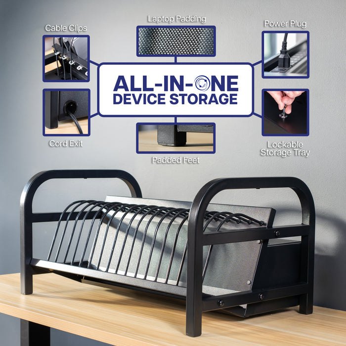 16-Device Open Charging Station with Locking Compartment Feautres