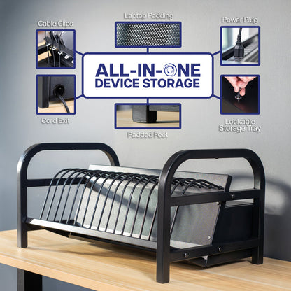 16-Device Open Charging Station with Locking Compartment Feautres