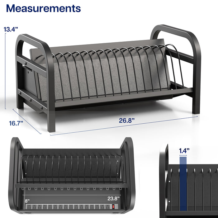 16-Device Open Charging Station with Locking Compartment Measurements