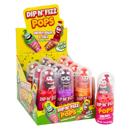 Albert's Candies Dip N' Fizz Pops Lollipops Tube - 12 Count