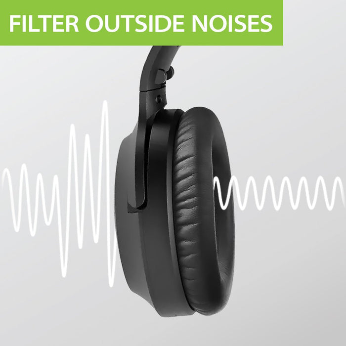 Aria Bluetooth Headphones with Active Noise Cancelling & Detachable Boom Microphone, filters outside noise for immersive listening.