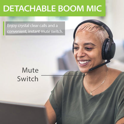 Aria Bluetooth Headphones with Active Noise Cancelling & Detachable Boom Microphone, with instant mute switch