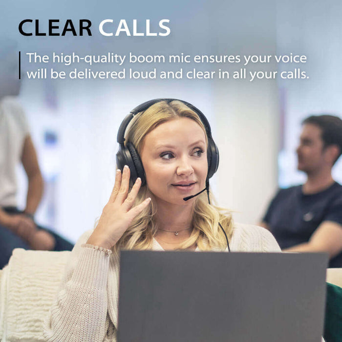Aria Line M Wired Over-Ear Headphones for TV,  high quality boom microphone for loud and clear calls.