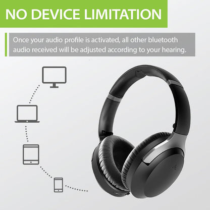Aria Me Bluetooth Headphones for Hearing Impaired with personalized hearing profiles that automatically optimize audio on every connected device.