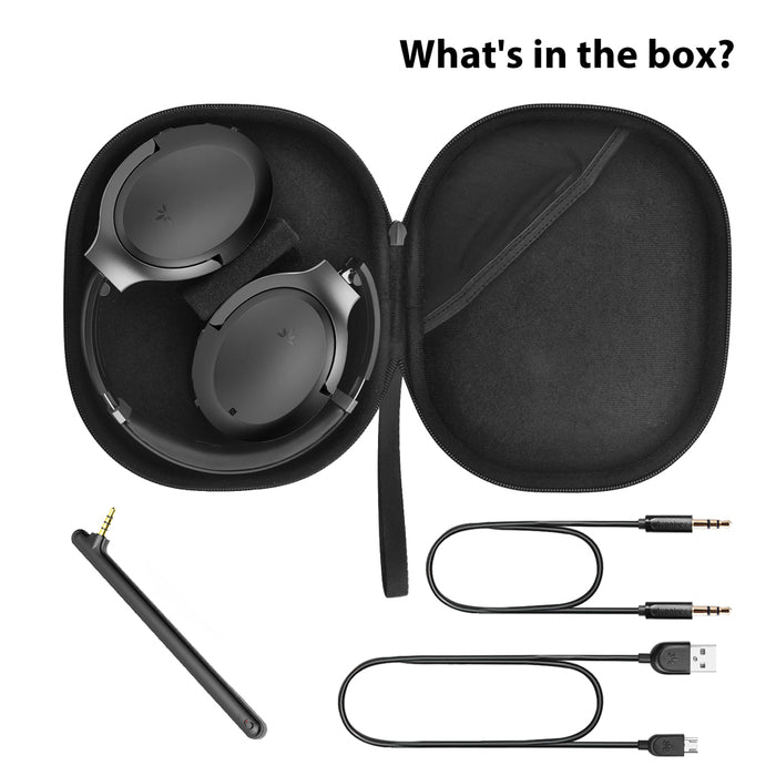 Aria Pro Bluetooth 5.0 HD Headphones with ANC and detachable boom mic includes charging cable, 3.5mm aux and case