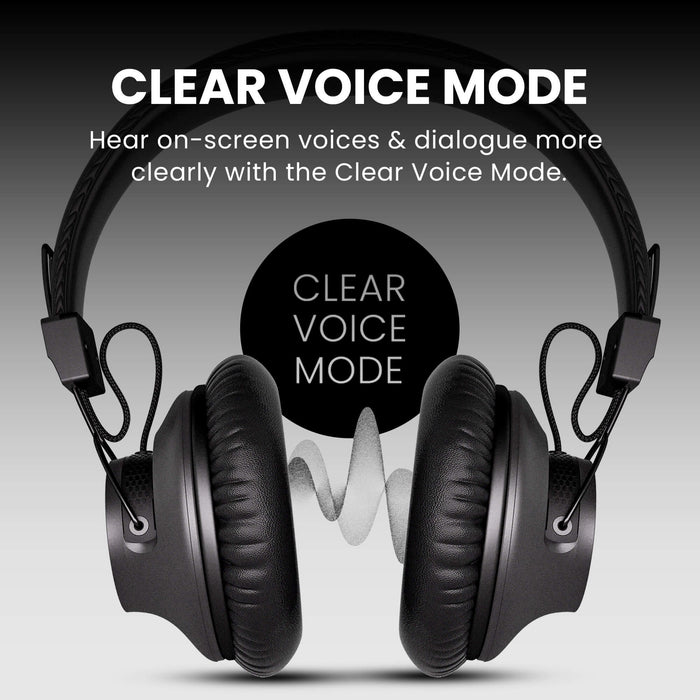 Audition 3 Bluetooth Over-Ear Headphones with Charging Dock, featuring Clear Voice Mode allows you to hear on-screen voices & dialogue more easily.