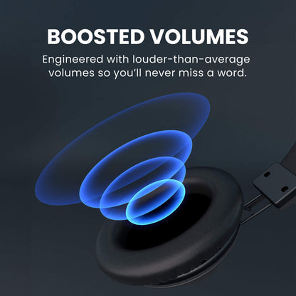 Audition 3 Bluetooth Over-Ear Headphones with Charging Dock, boosted volume with amplified sound designed for seniors and hard of hearing users.