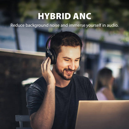 Aria 3 Noise Cancelling Headphones with Mic, hybrid ANC reduces background noise for immersive listening.