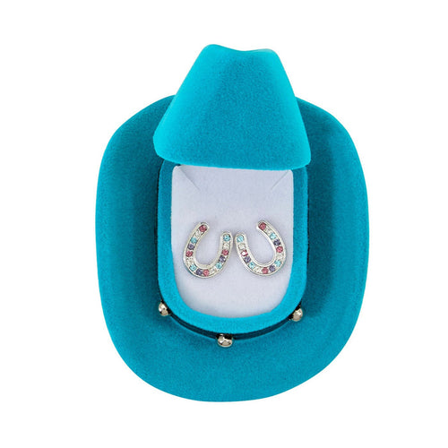AWST Int'l Pink Horseshoes Earrings w/Colorful Cowboy Hat Box - Breeches.com