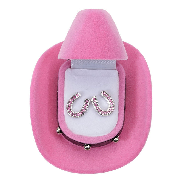 AWST Int'l Horseshoes Earrings w/Colorful Cowboy Hat Box - Breeches.com