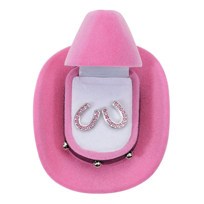 AWST Int'l Horseshoes Earrings w/Colorful Cowboy Hat Box - Breeches.com