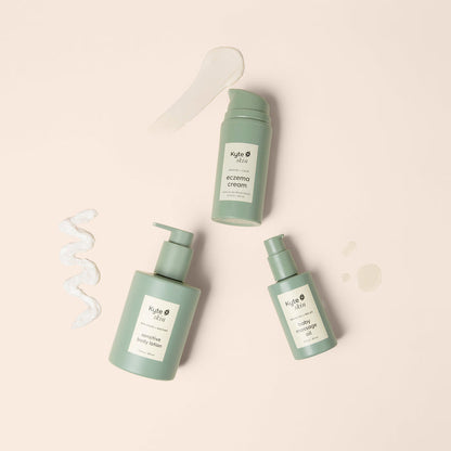 Three skincare products from Kyte Skin on a light beige background