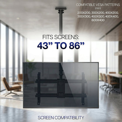 TV mount compatible with screens 43" to 86" in a modern office setting.