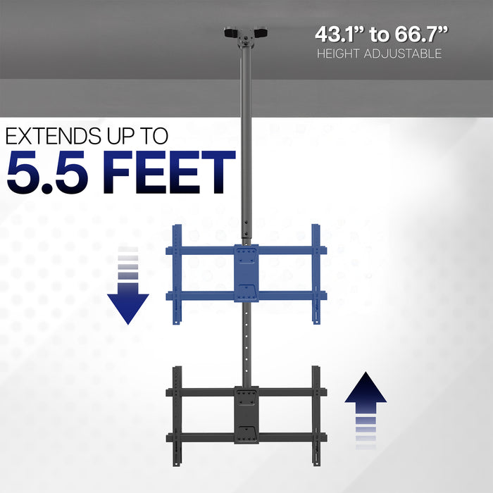 TV ceiling mount with height adjustment features on a gray background