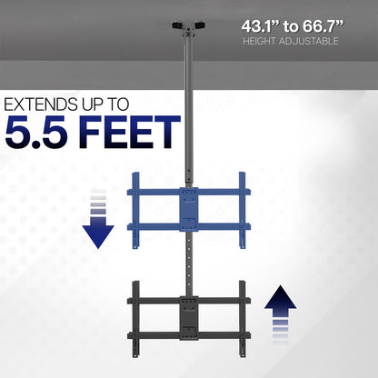 TV ceiling mount with height adjustment features on a gray background