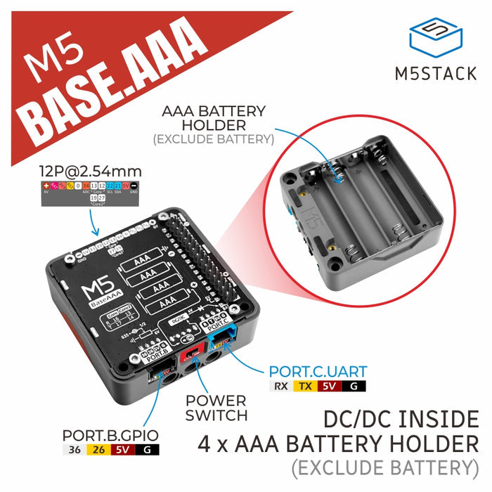 Base AAA Battery Holder - m5stack-store