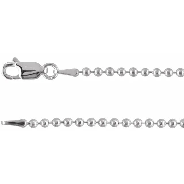 Bead Chain 2.0mm 20" Sterling Silver w/ Lobster Clasp