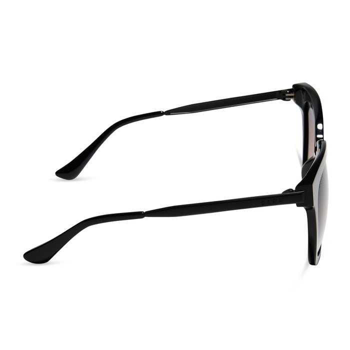 diff eyewear featuring the bella square sunglasses with a black acetate frame and twilight gradient polarized lenses side view