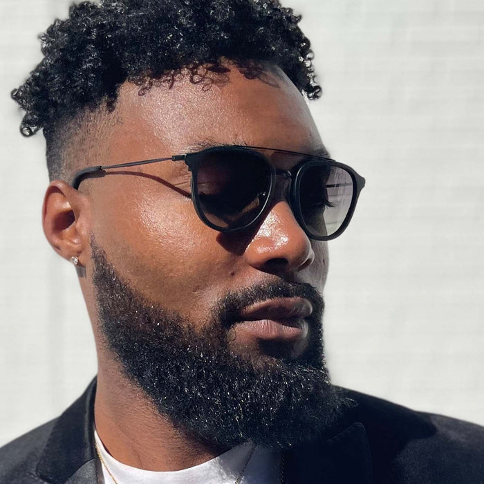 customer content - hereiszacchaeus wearing camden matte black frame with grey gradient polarized lens sunglasses