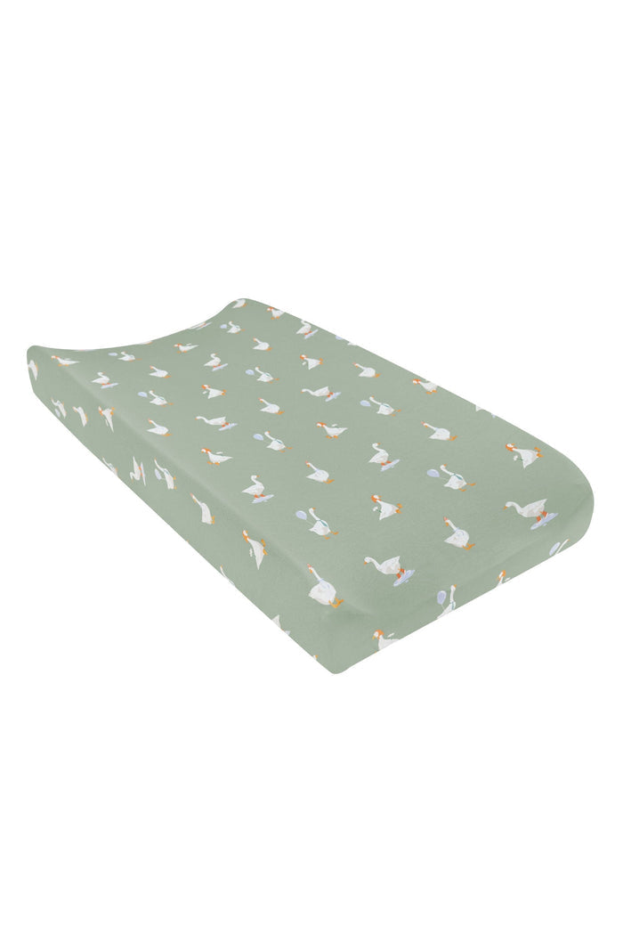 Change Pad Cover in  Silly Goose shown on a change pad