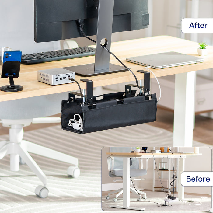 Before and after using a cable management tray