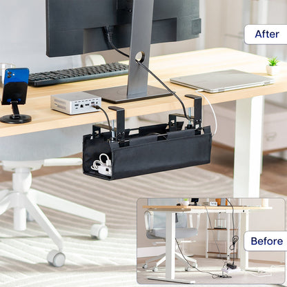 Before and after using a cable management tray