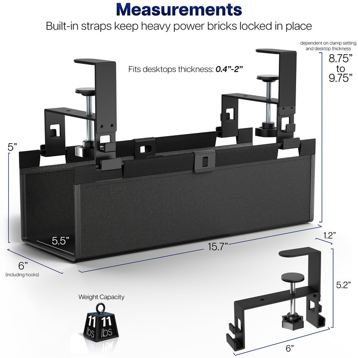 Measurements of cable management tray