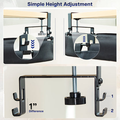 Height adjustment explanations for the clamp-on cable management tray