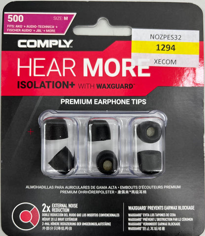 COMPLY ISOLATION PLUS TX-500 Memory Foam Earbud Tips Medium 3 Pairs