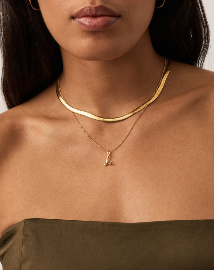 Curly Molten Mini Initial Necklace - L | 18ct Gold Vermeil Necklaces Missoma