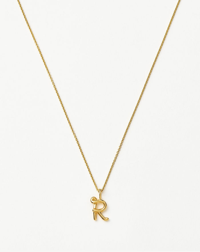 Curly Molten Mini Initial Necklace - R | 18ct Gold Vermeil Necklaces Missoma