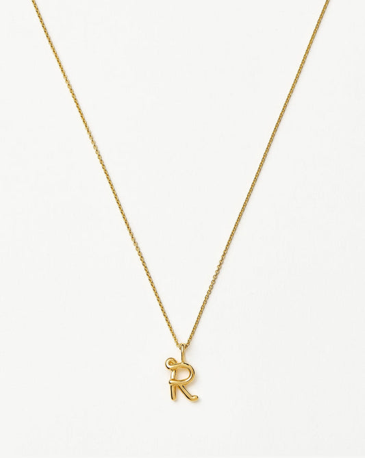 Curly Molten Mini Initial Necklace - R | 18ct Gold Vermeil Necklaces Missoma