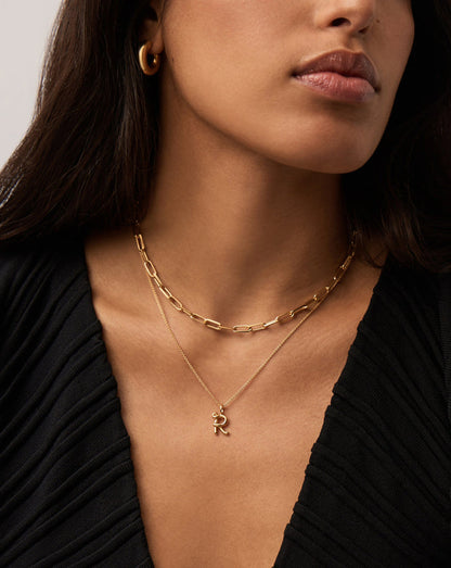 Curly Molten Mini Initial Necklace - R | 18ct Gold Vermeil Necklaces Missoma