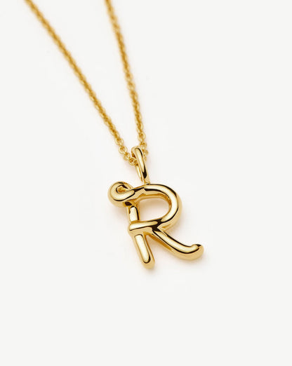 Curly Molten Mini Initial Necklace - R | 18ct Gold Vermeil Necklaces Missoma