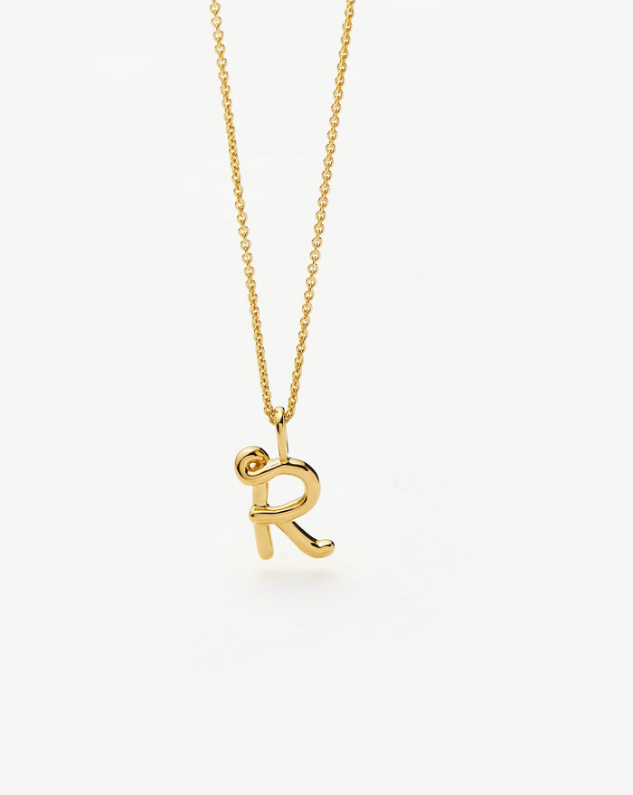 Curly Molten Mini Initial Necklace - R | 18ct Gold Vermeil Necklaces Missoma