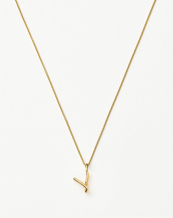 Curly Molten Mini Initial Necklace - V | 18ct Gold Vermeil Necklaces Missoma