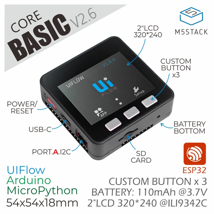 ESP32 Basic Core IoT Development Kit V2.6 - m5stack-store