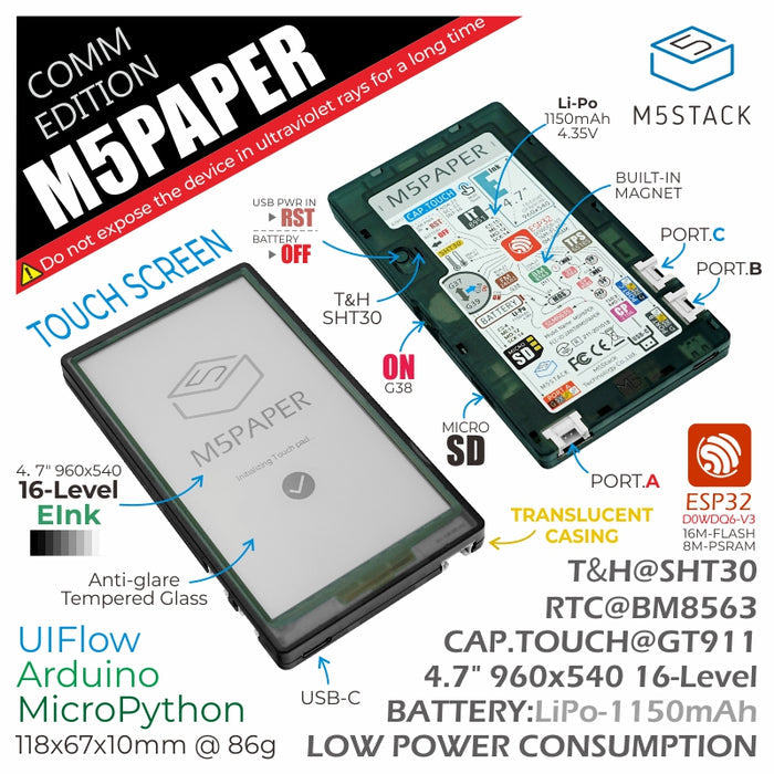 M5Paper ESP32 Development Kit COMM Edition - m5stack-store