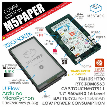 M5Paper ESP32 Development Kit COMM Edition - m5stack-store