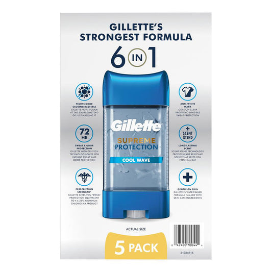 Gillette Supreme Protection Gel Deodorant 5 Units / 107 mL / 3.8 oz-507782 ebuystt