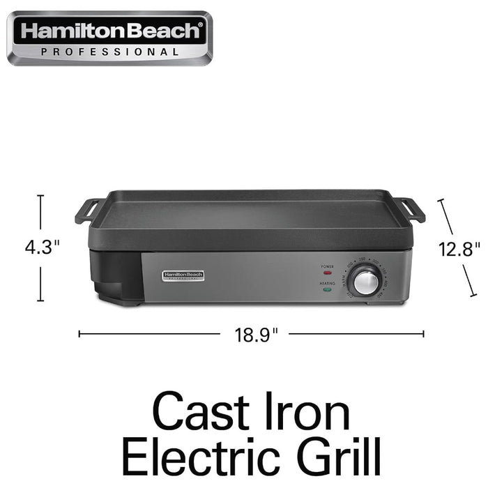 HAMILTON BEACH PROFESSIONAL 38560 Iron Indoor Electric Grill & Griddle - Refurbished with Home Essentials warranty