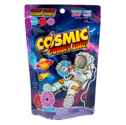 Hilco Cosmic Rings Candy Coated Gummy Ring Candy Peg Bag - 8 Count