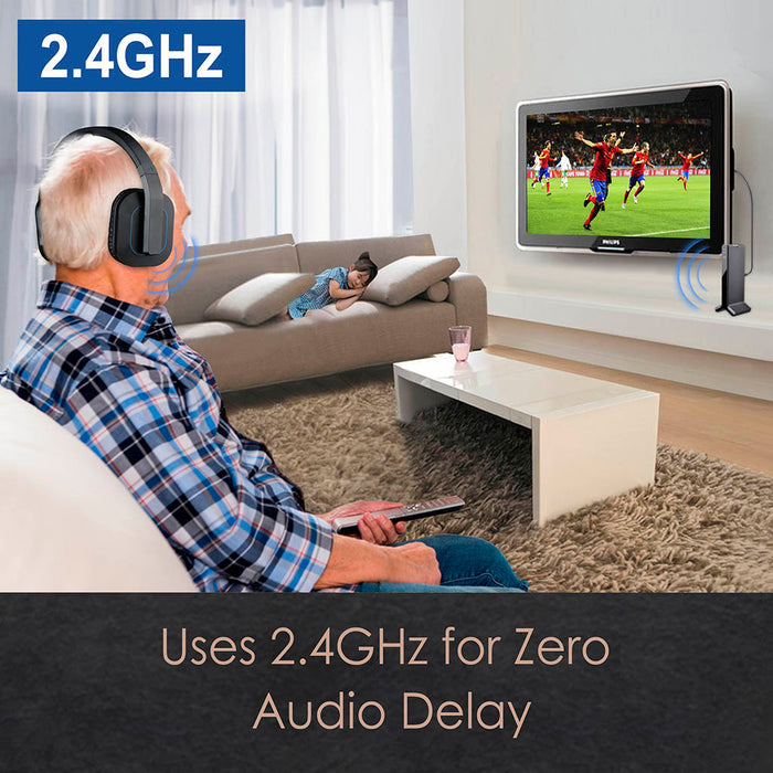 HT280 Wireless TV Headphones for Seniors, 2.4GHz wireless headphones for synchronized audio for TV shows, games, and videos.