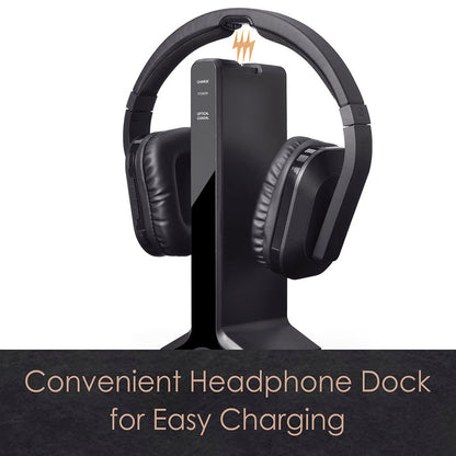 HT280 Wireless TV Headphones for Seniors, magnetic charging dock for convenient charging.