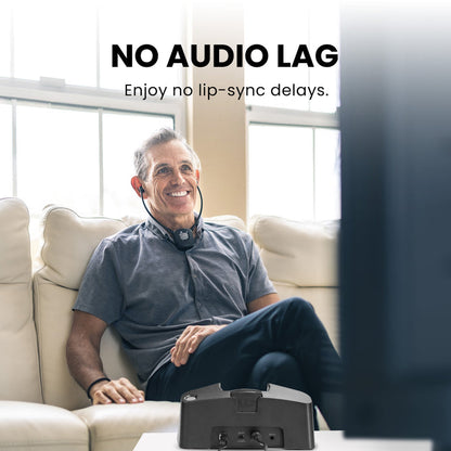 HT381 Wireless Sound Amplifying Headphones for TV with 2.4GHz connection, senior friendly, no lip-sync delay,  compared to Bluetooth.
